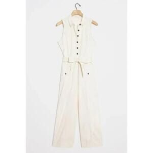 Anthropologie Ryanne Wide-Leg Utility Jumpsuit in White Size 4 Gently Used